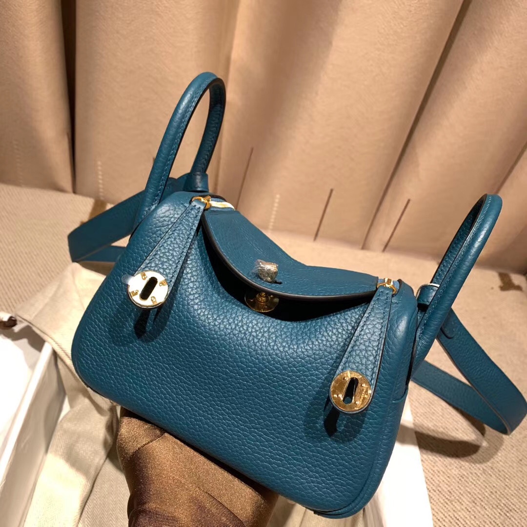 에르메스 미니 린디백19 블루드프루스 금장 끌레망스 가죽